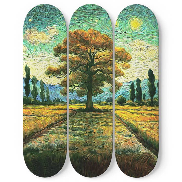 Van Gogh Tree of Life 3-Deck Skateboard Wall Art: Masterpiece, Nature Inspired Design for wholesale by SkateboardArtsy