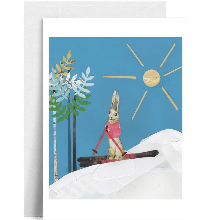 "Coelhinho da Páscoa Solitário" – Cartão de Cumprimentos de Esqui Primaveril e Divertido por atacado de Lilybart LLC