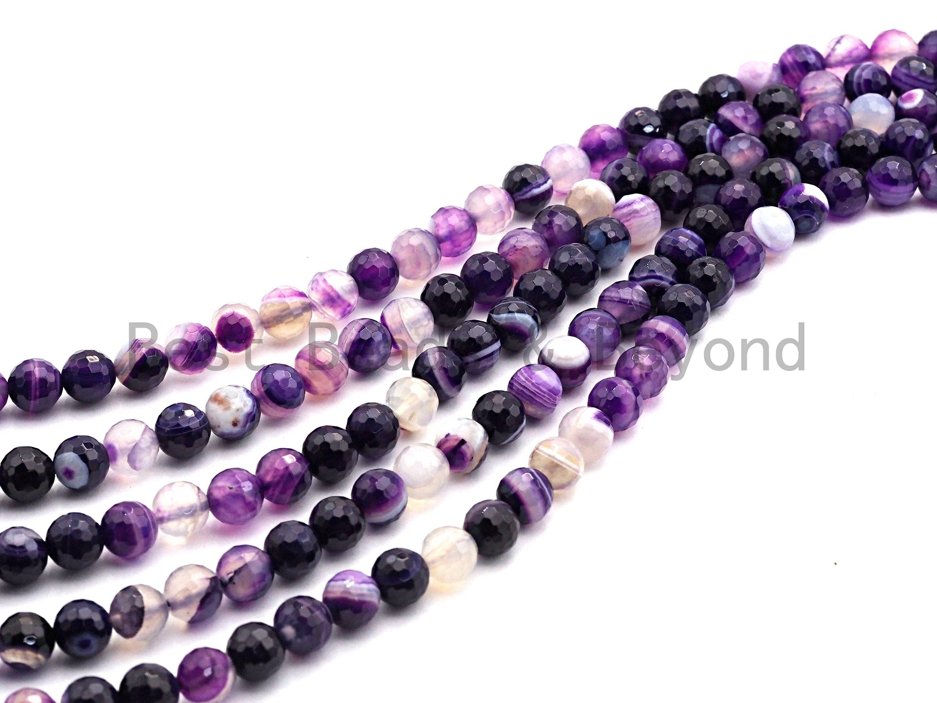 BestBeads&Beyond - Vente Perle - Perles d'agate violette à facettes naturelles de haute qualité, perles de pierres précieuses de 6 mm/8 mm/10 mm/12 mm, perles d'agate naturelle, brin de 15,5 pouces, SKU #U4464