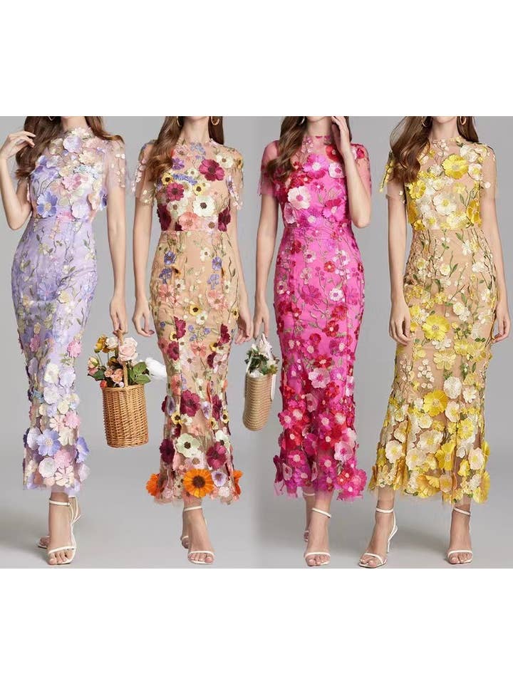 Productseeker - Wholesale Gown - Women's - DR0270Y Elegant Floral Mesh Fishtail Gown