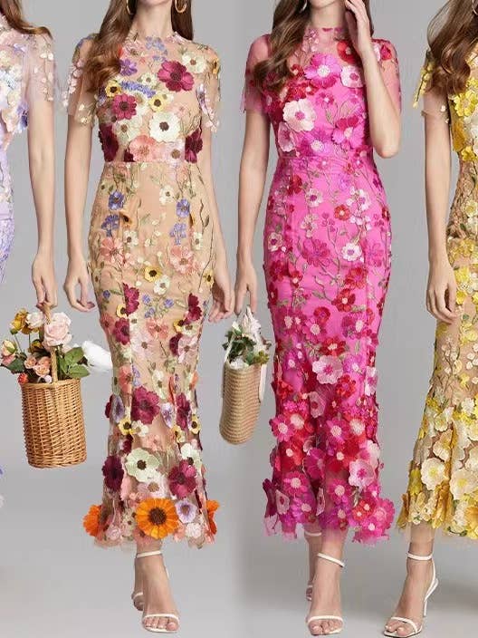 Productseeker - Wholesale Formele jurk - Dames - DR0270Y elegante avondjurk met bloemen in mesh en visstaart11