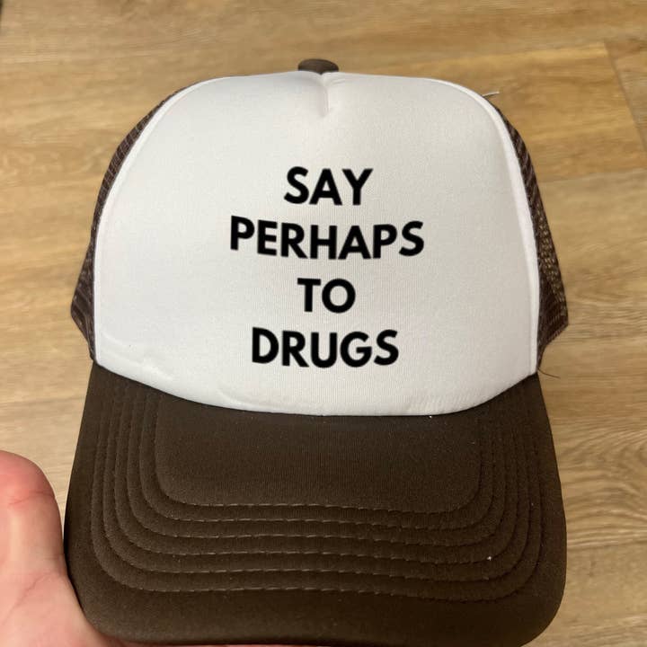 Say Perhaps to Drugs Black Trucker Hat for wholesale by LA PRINT AND STITCH