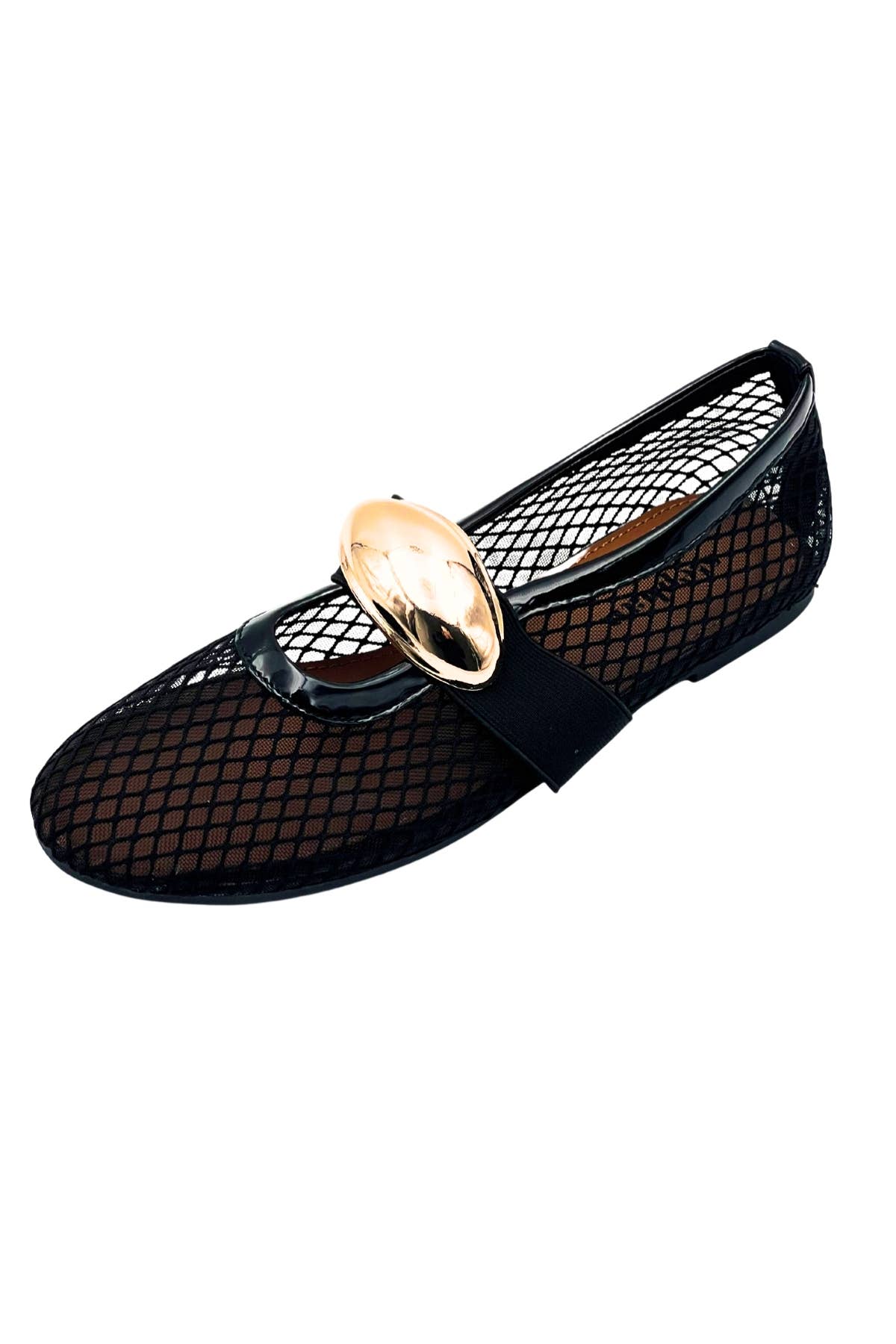 Stephan Paris - Wholesale Flats - Women's - Mesh ballet flats with gold ornament P-14155