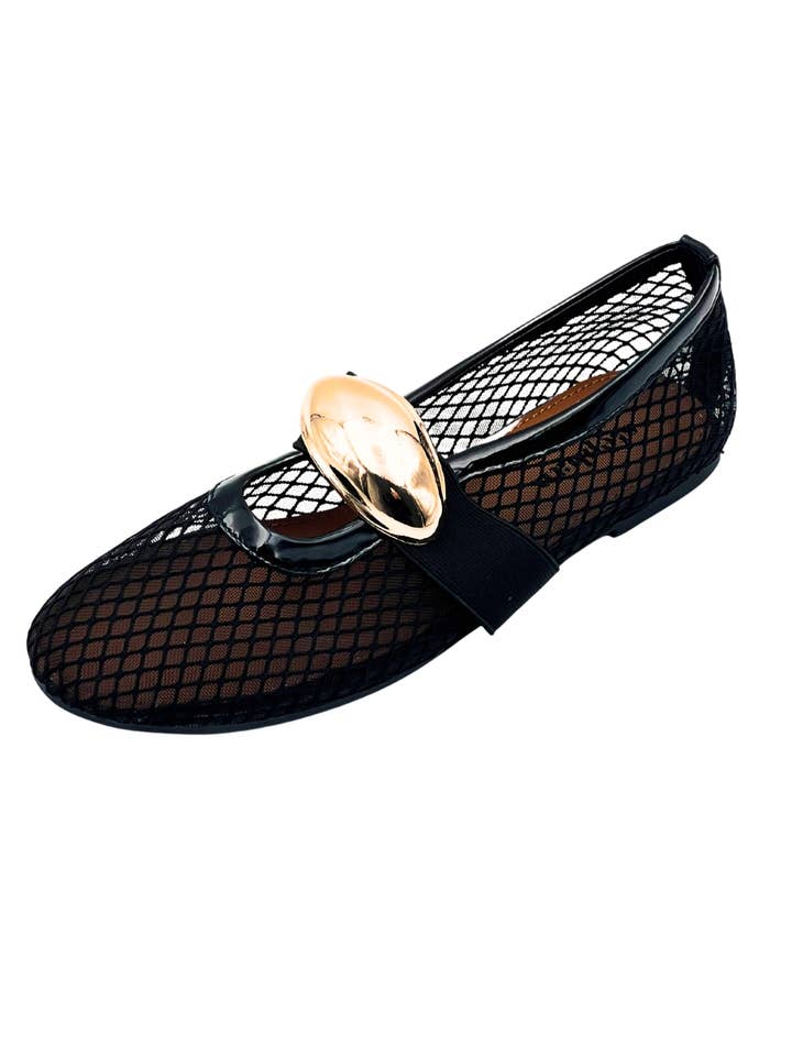 Stephan Paris - Wholesale Flats - Women's - Mesh ballet flats with gold ornament P-14155