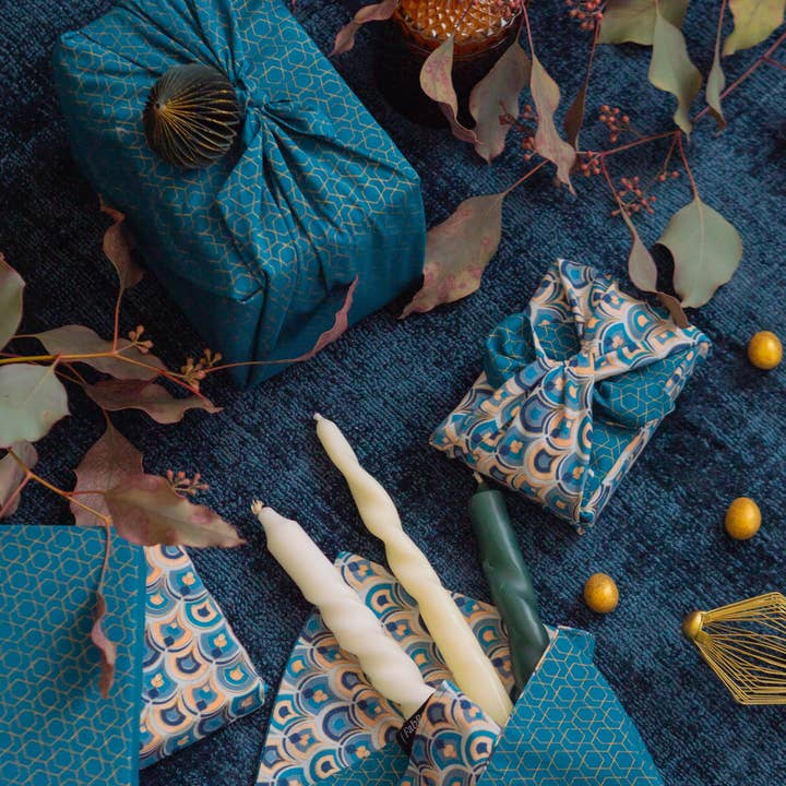 FabRap Furoshiki – wholesale Omslagspapper – Tyg Presentförpackning Vändbar Återanvändbar Art Deco & Ocean