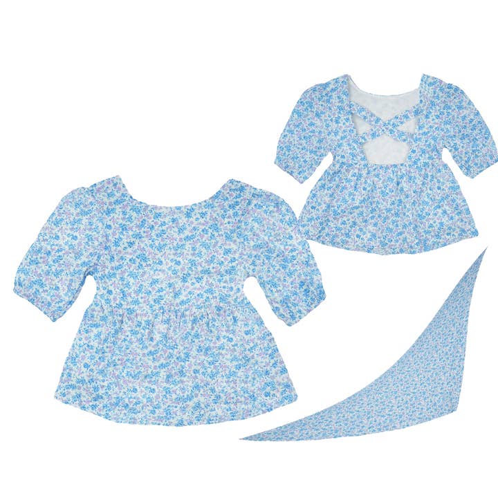Conjunto de blusa y bufanda con flores - Azul cielo para venta al por mayor de papaoutai