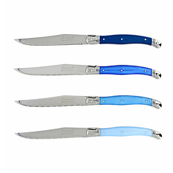 French Home - Wholesale Knife Set - French Home Set of 4 Laguiole Steak Knives, Shades of Blue