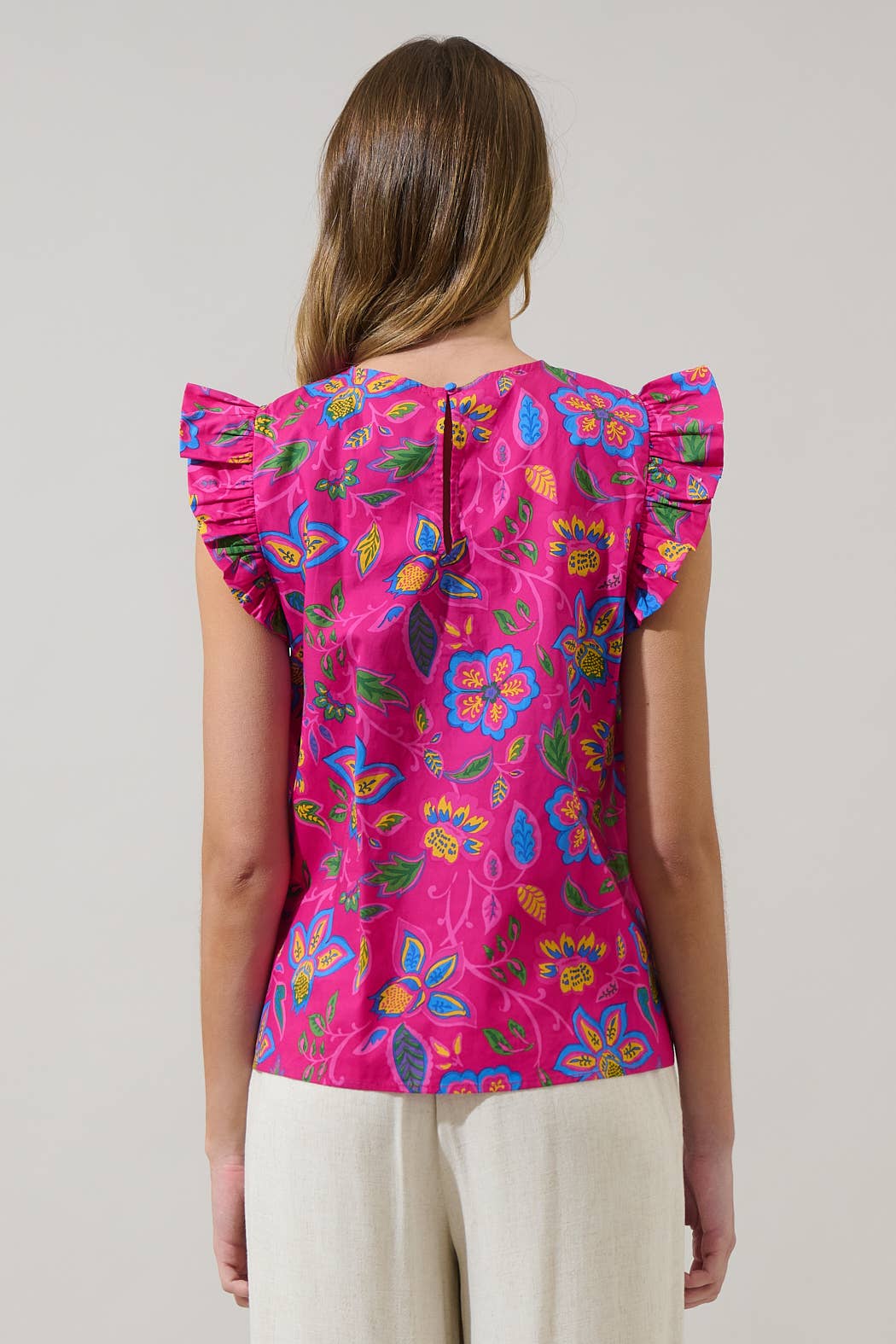 MAGENTA MULT Signy Floral Tisha Ruffle Top for wholesale on Faire1
