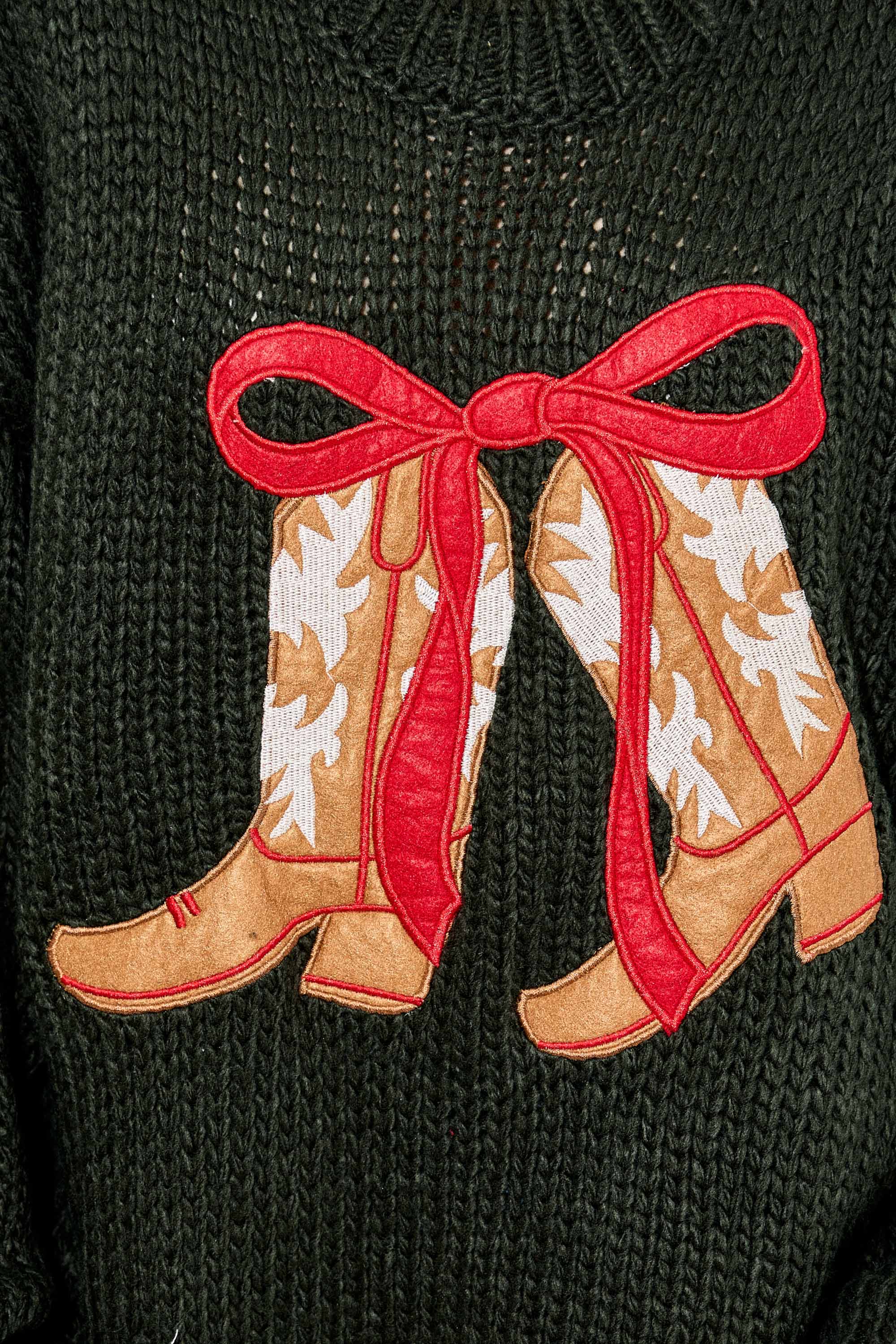 Baevely by Wellmade USA - Wholesale Knit Sweater - Women's - COWBOY BOOTS WITH RIBBON KNIT SWEATER4