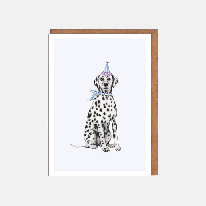 Dalmation & Party Hat Hundekort - Blank eller fødselsdag for engroshandel hos Lottie Murphy