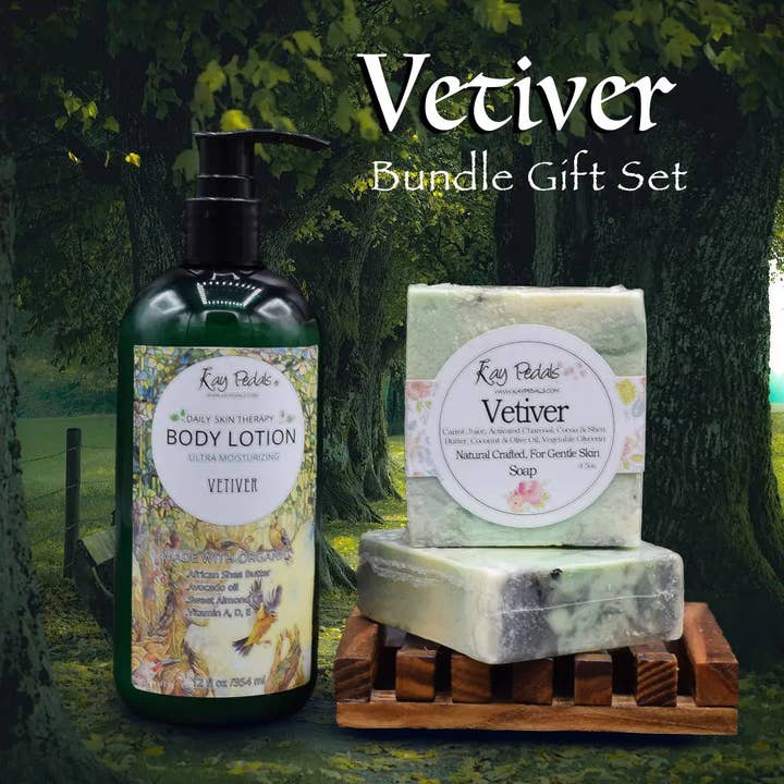 Vetiver Bundle Natural Best Skin Care Gift Set for wholesale by Kay Pedals