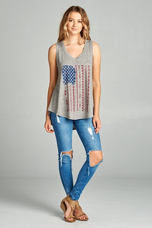 LA Soul - Wholesale Tank Top - Women's - 4th Of July American Flag Print Flowy Tank tops1
