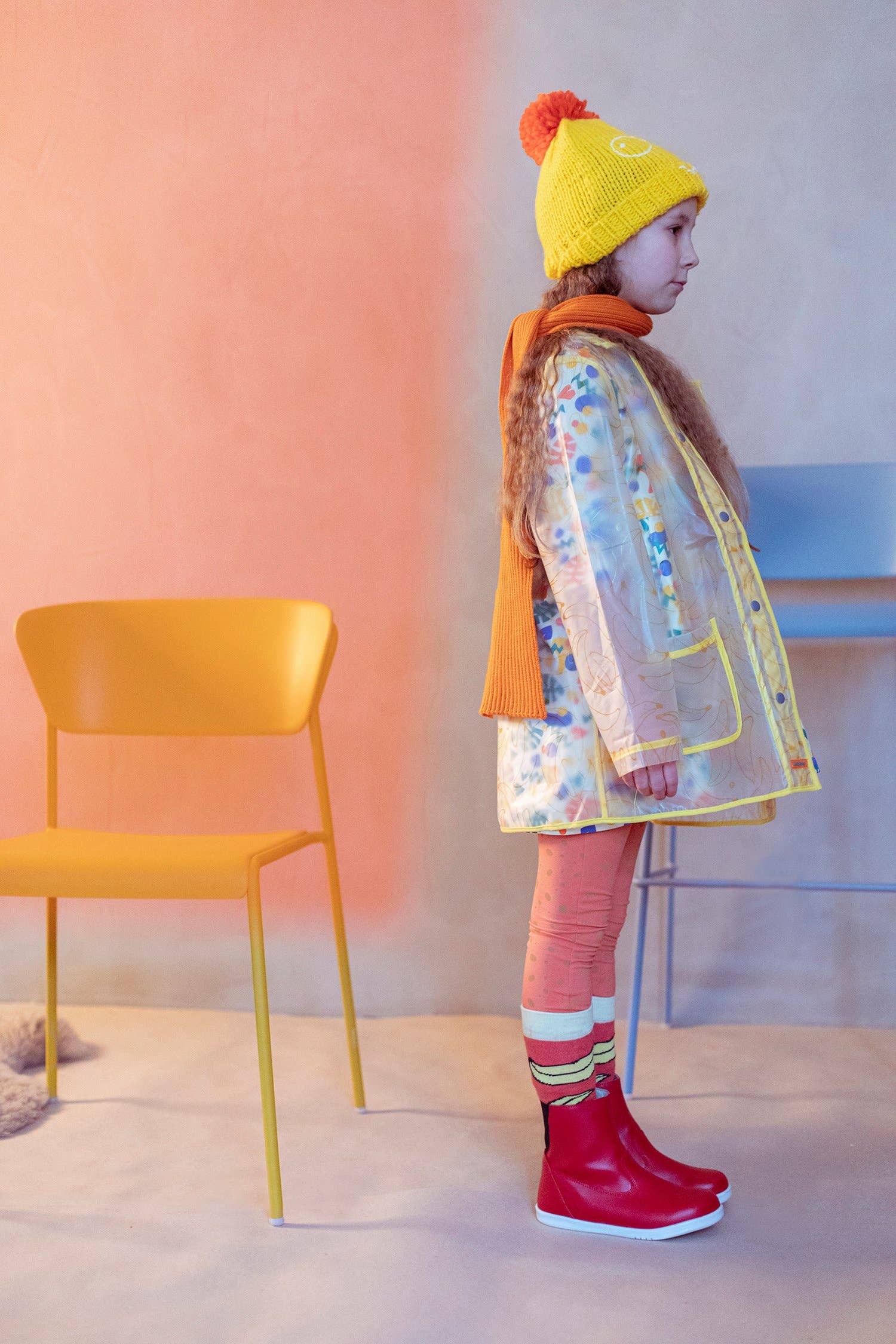 Indikidual – Engroshandel Regnfrakke – til børn – Bananprint Gennemsigtig regnMac med lommer1