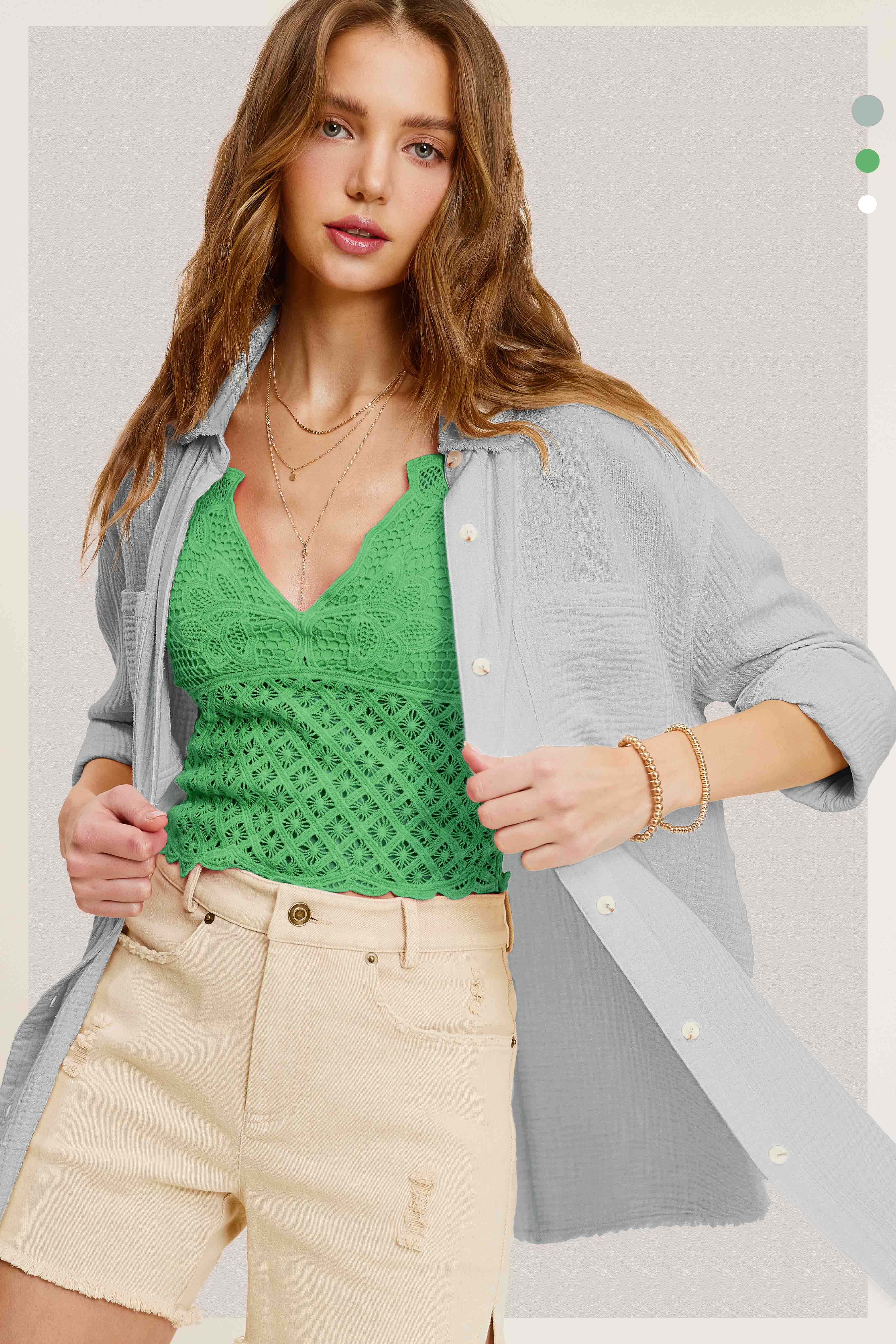 La Miel - Wholesale Button Down Shirt - Women's - SRT7448-Soft Washed Crinkled Gauze Button Down Shirts21