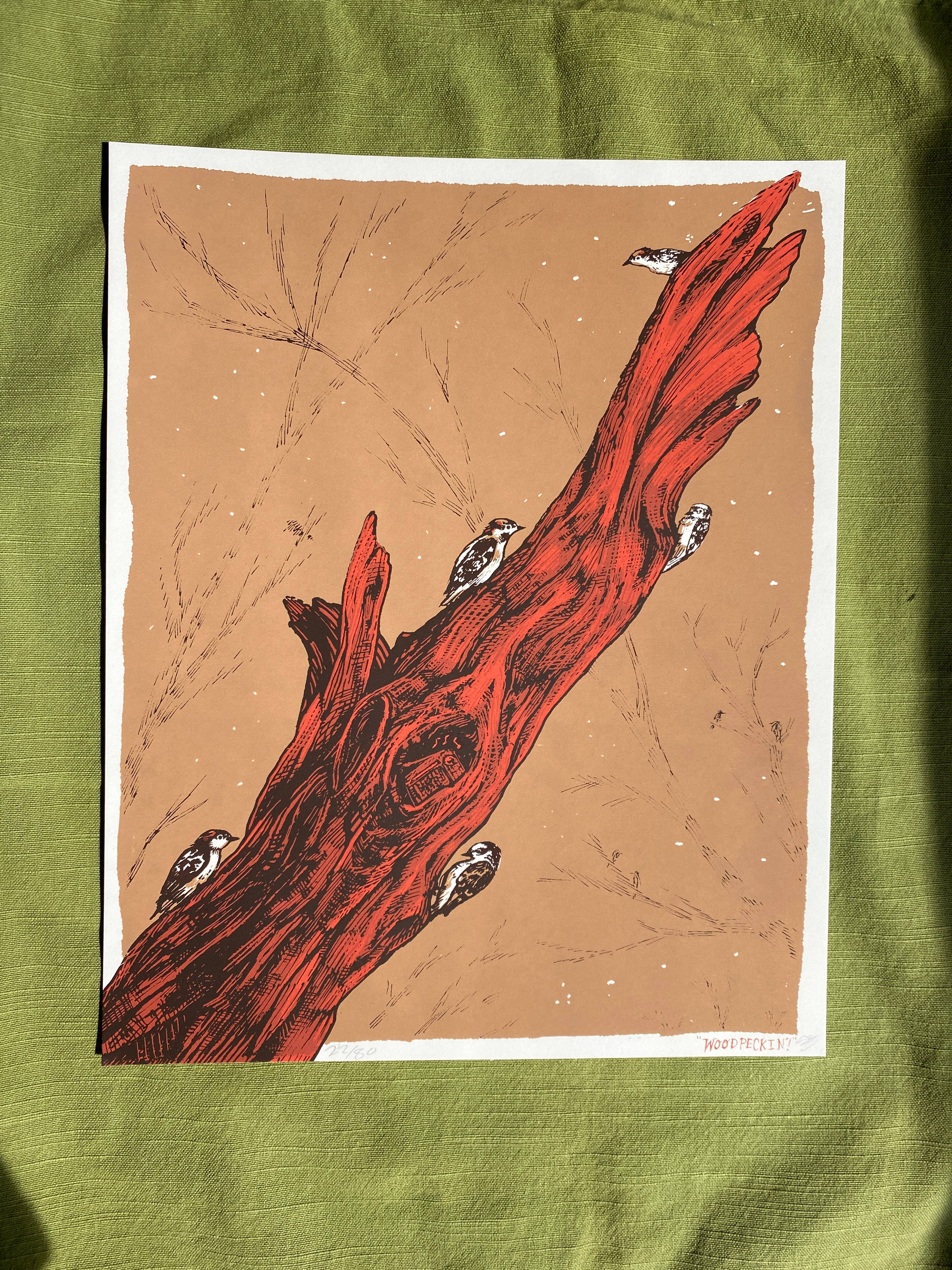 Field Sparrow Studio - Wholesale Art Print - Woodpeckin' 8x10 Screen Print