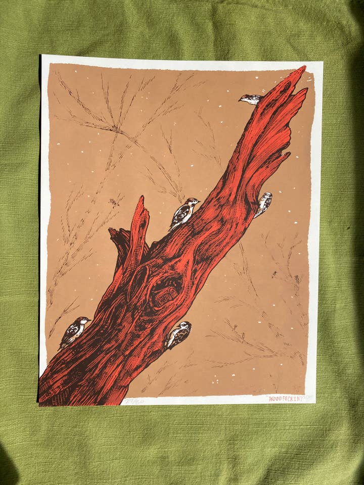 Woodpeckin' 8x10 Screen Print for wholesale by Field Sparrow Studio