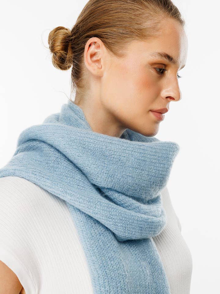 Écharpe en mohair et laine mélangés - Bleu pour la vente par Mohair&Angora