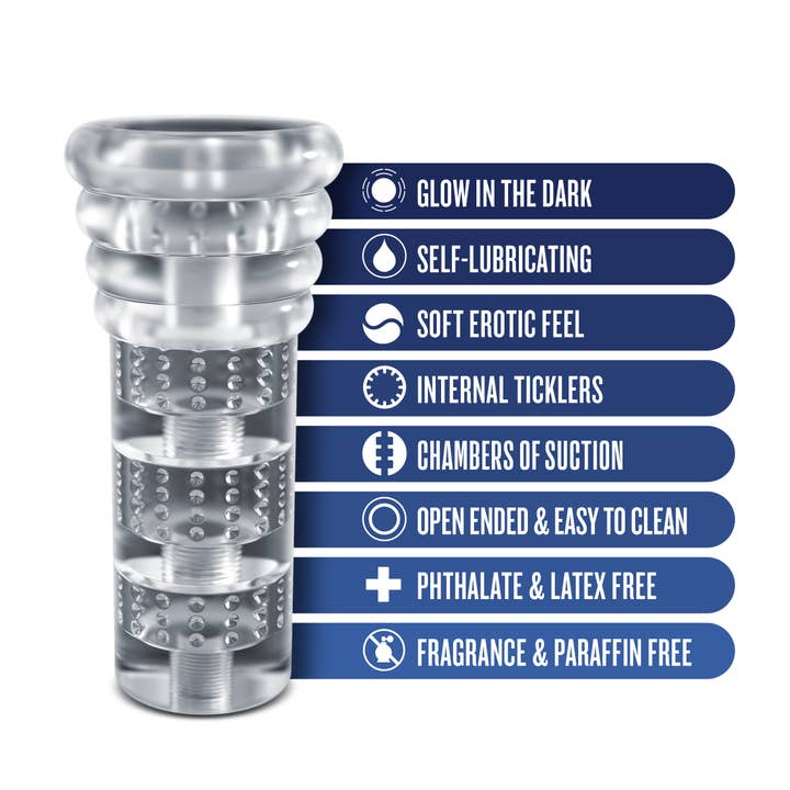 Blush - Wholesale Sex Toy - Rize - Luz - Glow in the Dark Self-Lubricating Stroker Clear