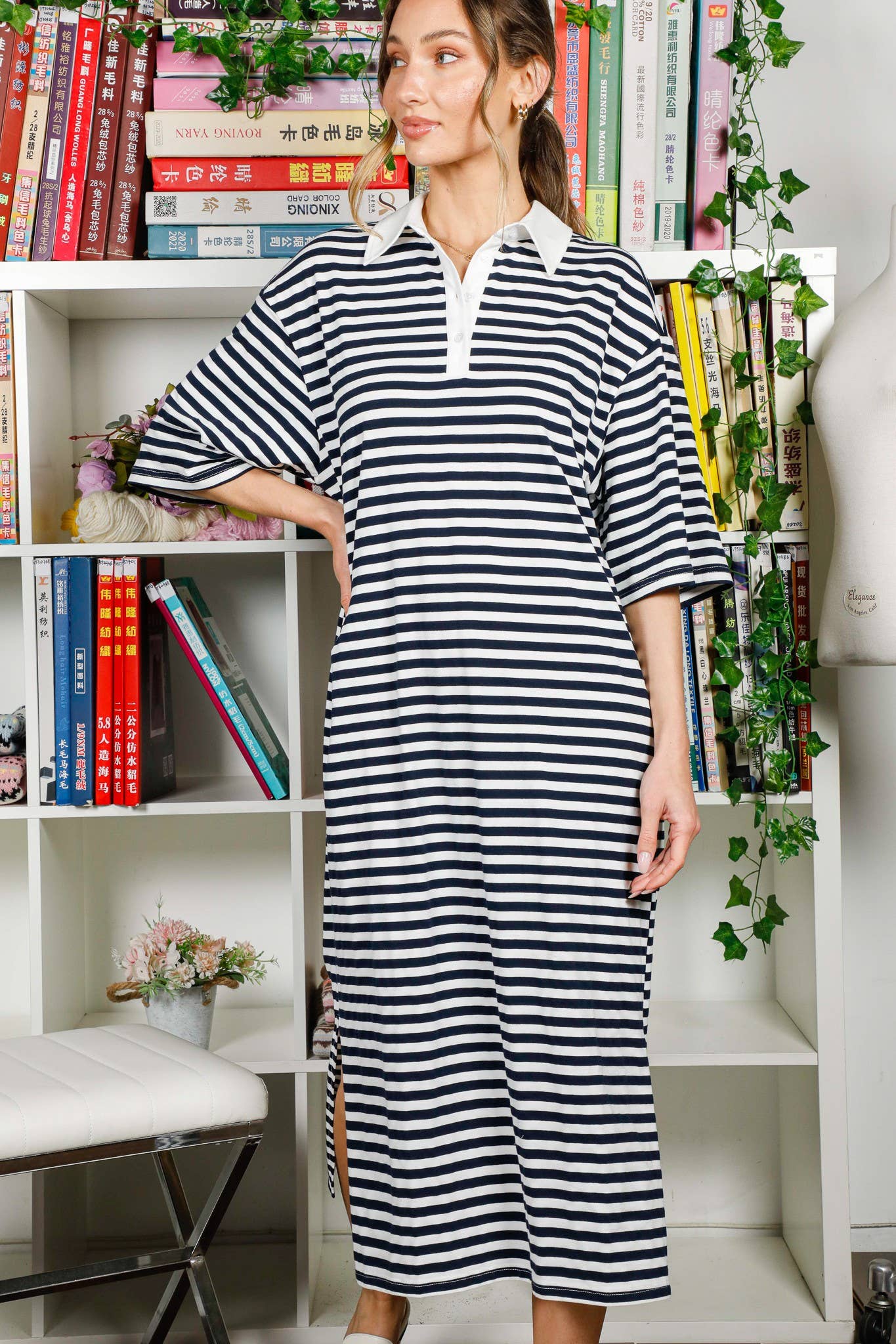 Armada Vestido polo estampado a rayas con hombros descubiertos VD82307 de venta al por mayor en Faire12