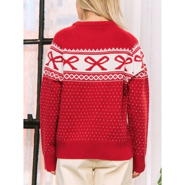 Coloring You - Wholesale Knit Sweater - Women's - 10410 Holiday Bow Jaquard Relaxed Fit Sweater Pullover2