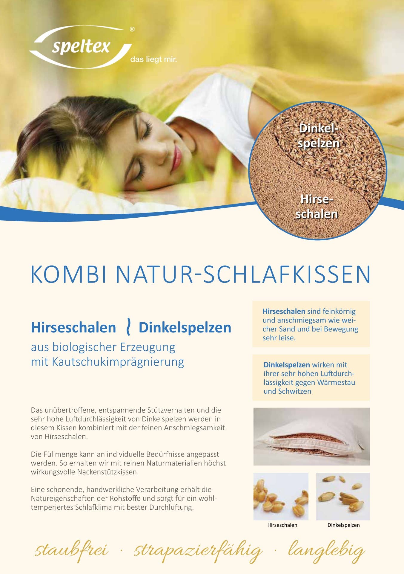 Speltex KG - Wholesale Bedding Pillow - Millet husk and spelt combo pillow with two filling chambers1