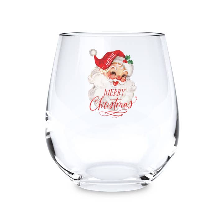 15oz Stemless Wine Glass-Classic Santa Southie for wholesale by Love Local
