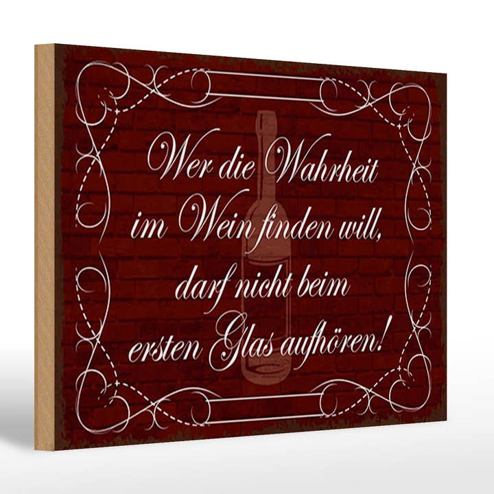 Cartel de madera 20x30 cm quien quiera encontrar la verdad en el vino para venta al por mayor de Femer