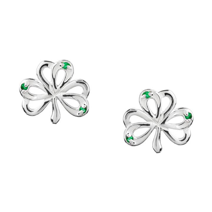Pretty 925 Silver Crystal Shamrock Studs (USA-DDP) for wholesale by Silver Jewellery Cavern Wholesale