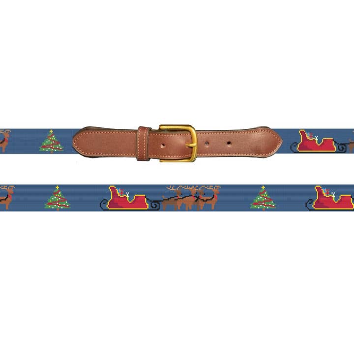 Needlepoint Belt-Christmas Santa/Sleigh Belt(made to order) for wholesale by Baldwin Belts