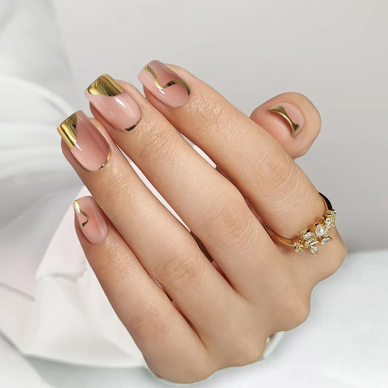 Nail Pop Studio - Wholesale Press-On/Fake Nails - Golden Hour Square Nails - Press On Nails | Long Lasting & Reusable1