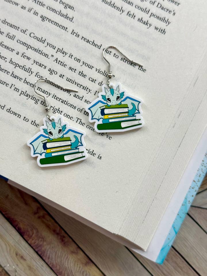 Fantasy Dragon and Book-Themed Earrings for wholesale by Briar layne