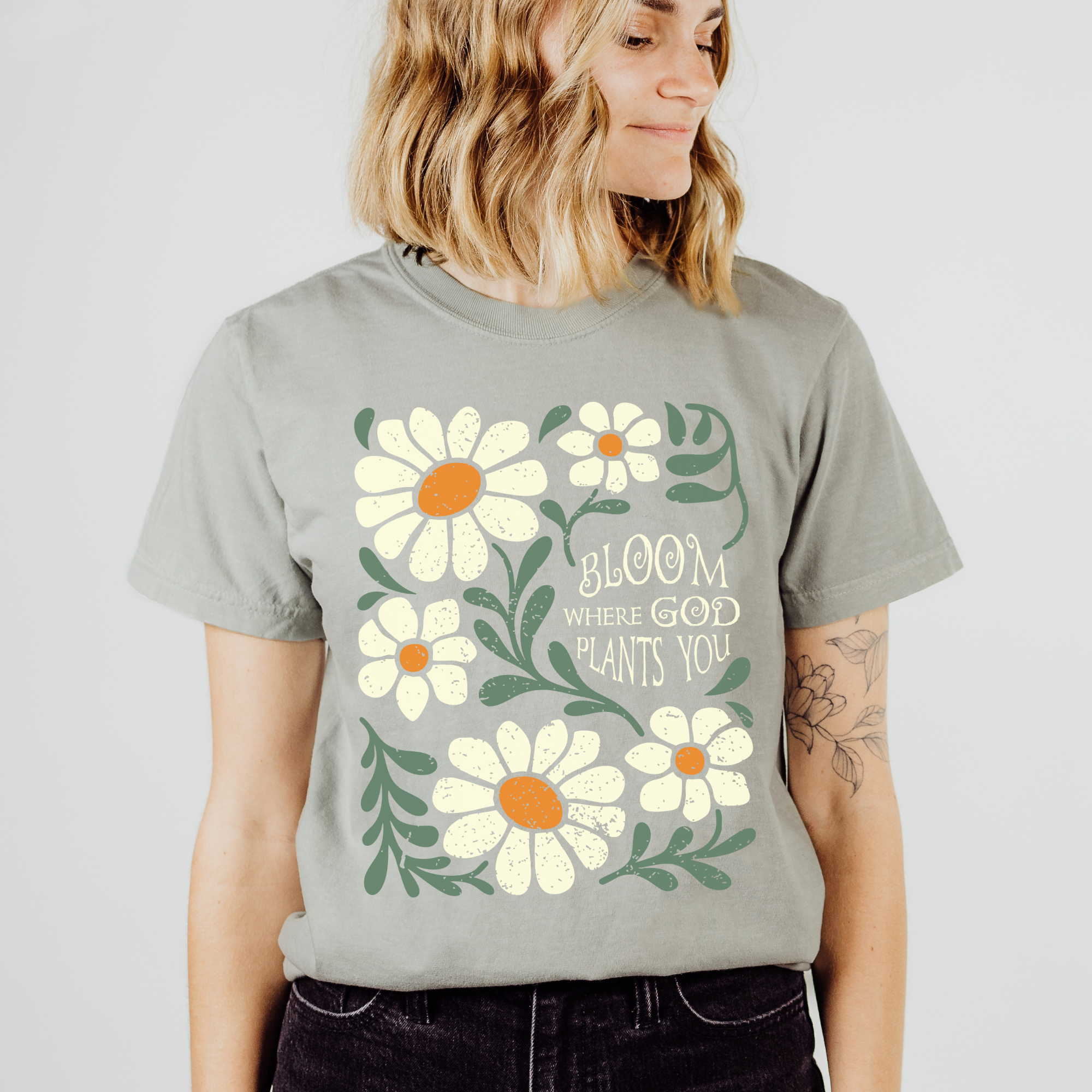 Scripted Pearl - Wholesale Screen Printed T-Shirt - Women's - Bloom Where God Plants You Comfort Colors Christian T Shirt5