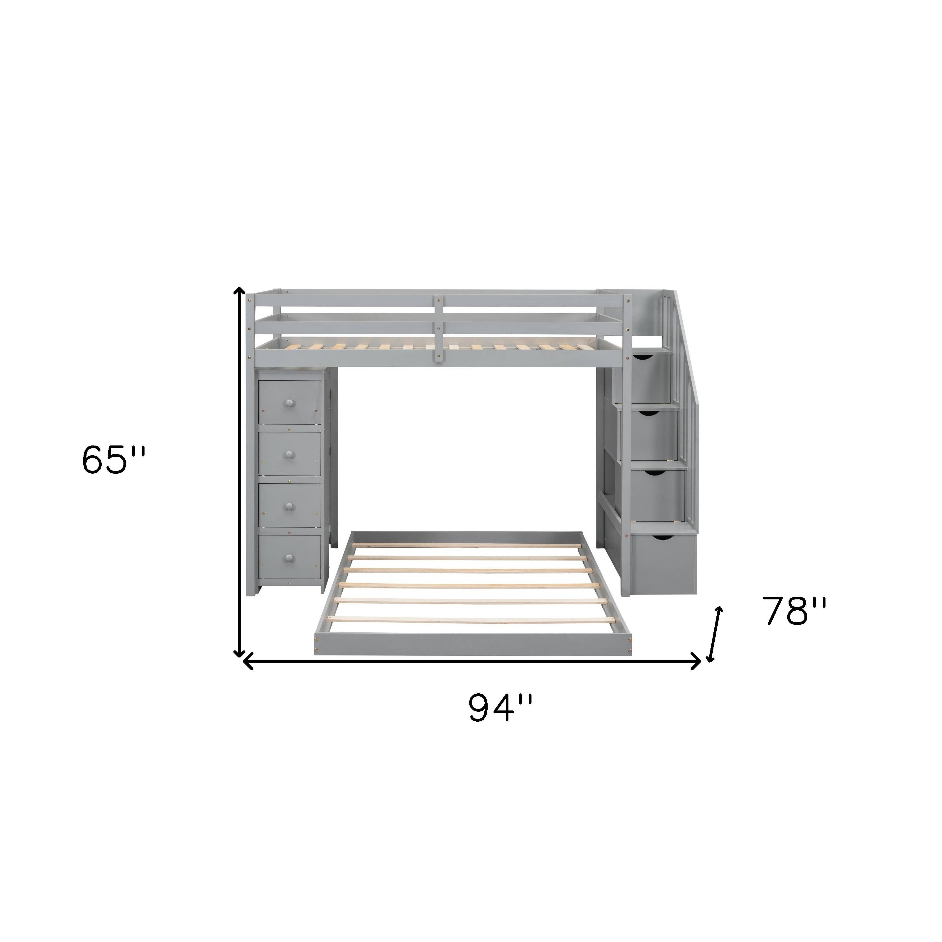 HomeRoots - Wholesale Bed - Gray Twin Over Full Wood Bunk Bed With Stairs And Drawers And Storage2