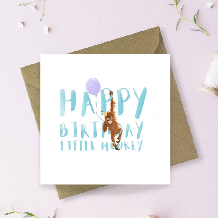 Happy Birthday Little Monkey Greetings Card for wholesale by Sayers Studio
