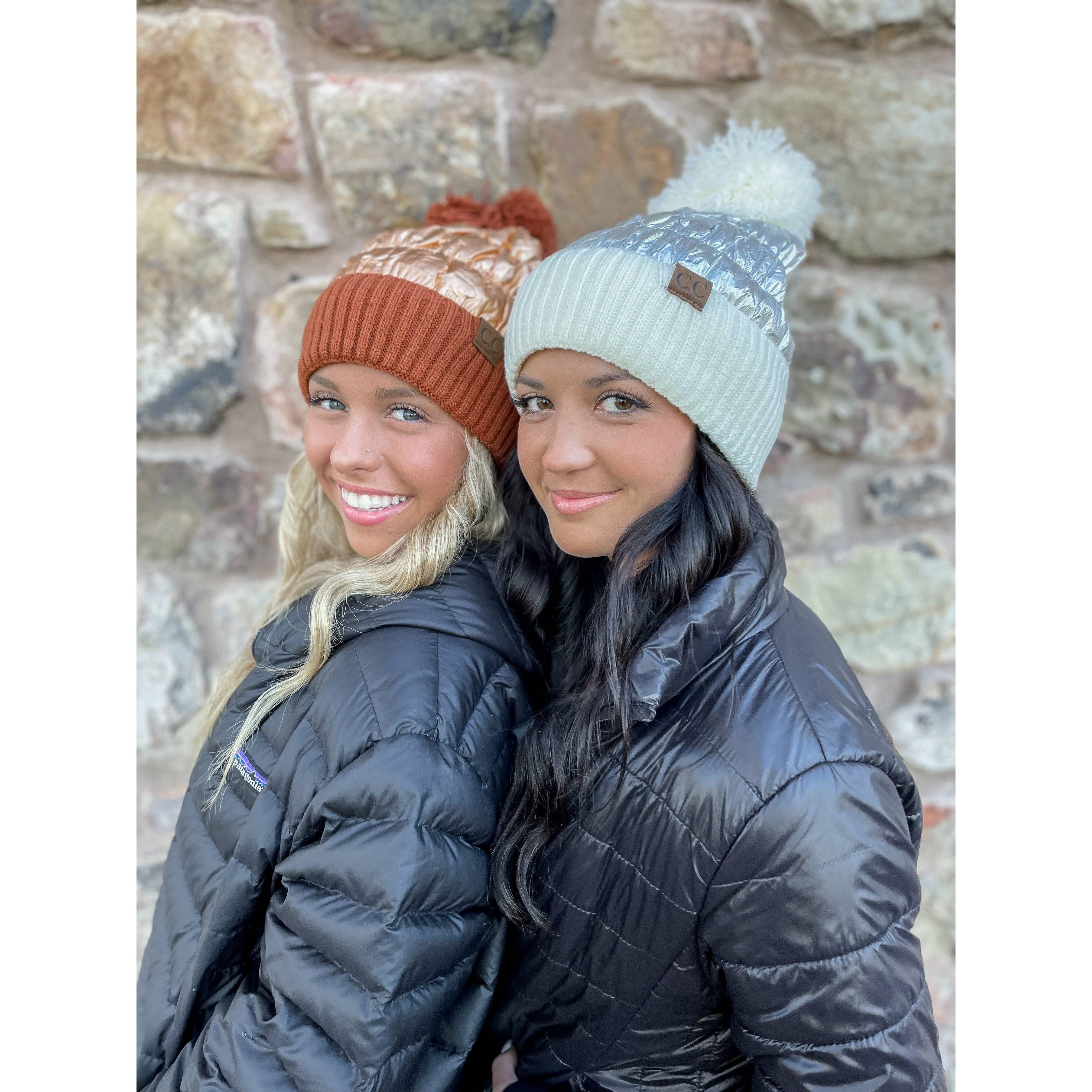 C.C Beanie - Vente Bonnet – femme - Bonnet à pompon en tricot métallisé HAT36003