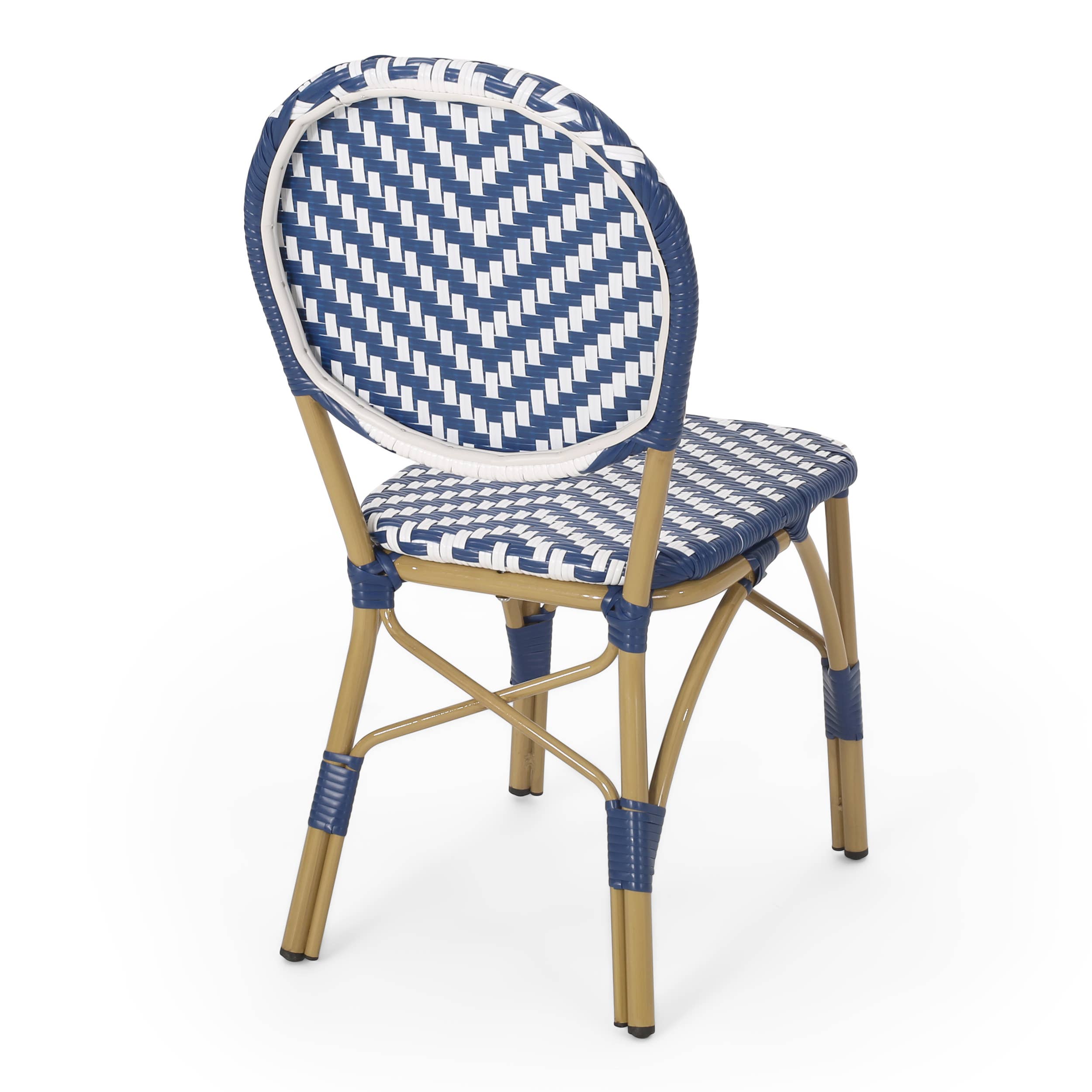 Navy Blue Aluminum 3-Piece French Bistro Set with Bamboo Finish for wholesale on Faire8