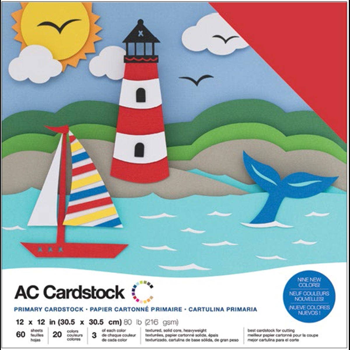 Tonic Studios - Vendita all'ingrosso Attrezzature per lavoretti e fai da te - Confezione di Cartoncini Varietà American Crafts 12"X12" 60/Pz-Primari0