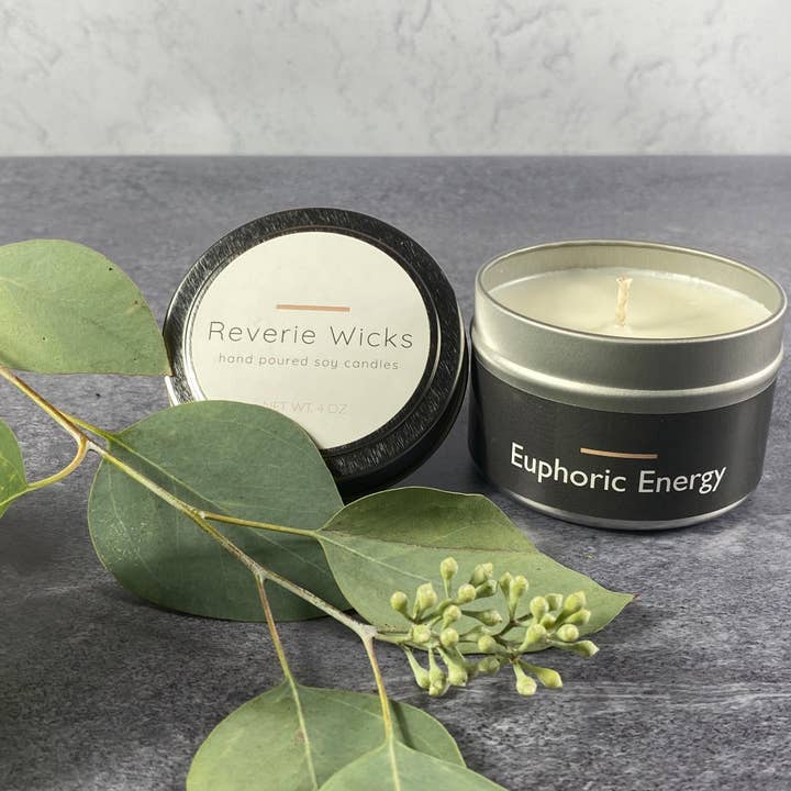 Reverie Wicks - Wholesale Travel Candles - 4 oz Euphoric Energy Eucalyptus Spa Soy Candle