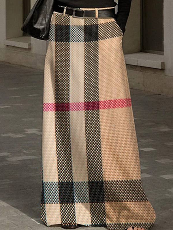 CAQUI Faldas largas a rayas con estampado holgado de cintura alta de venta al por mayor en Faire1