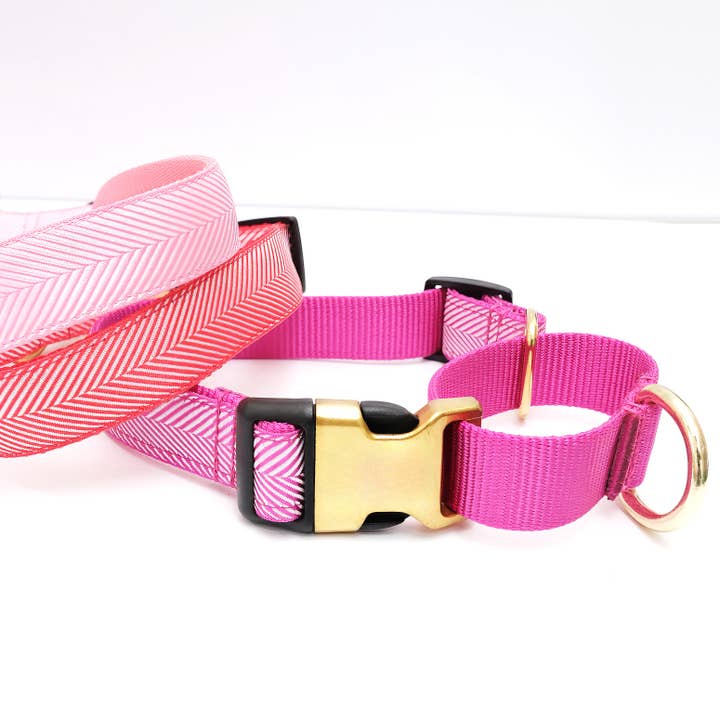 Valentine’s Day Herringbone Martingale Dog Collar - Pink/Red for wholesale by Mimi Green