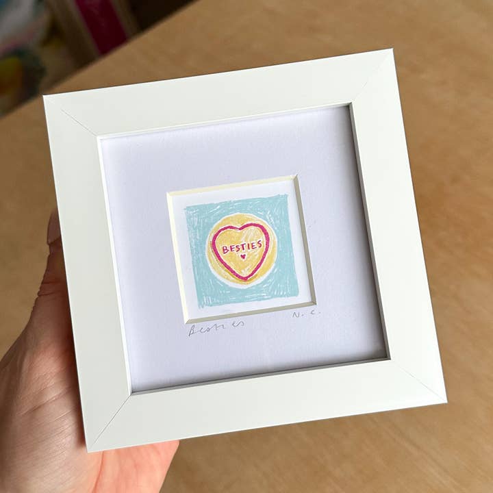 'Besties' Love Heart Signed Mini Art Print for wholesale by Natalie Cass Art