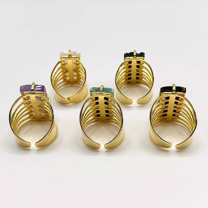 Rock Paradise - Wholesale Cocktail/Statement Ring - Crystal Rectangle Gemstone Gold-Plated Cigar Ring