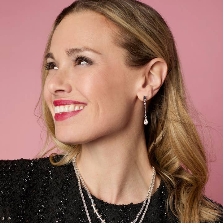 Baguette Stone Chain Drop Earrings - Silver for wholesale on Faire1