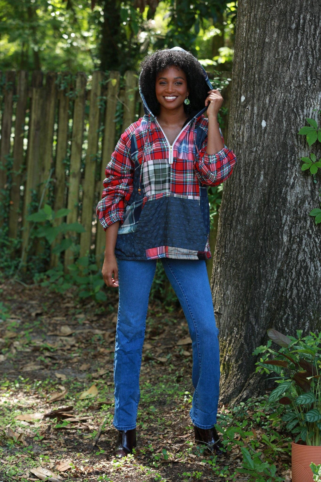 Sacred Threads – wholesale Jacket – Women's – Denim Plaid Pullover Hoodie Jacket2