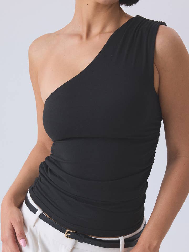 Solid Ruched One Shoulder for wholesale by Klassy