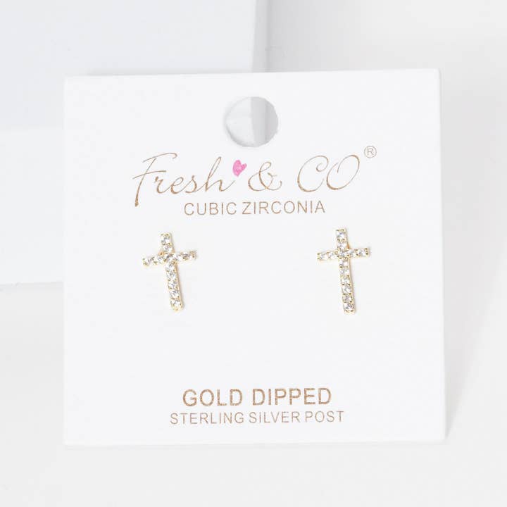 OHBOOBA DESIGN - Wholesale Stud/Post Earrings - Gold Petite Cross Stud Earrings1