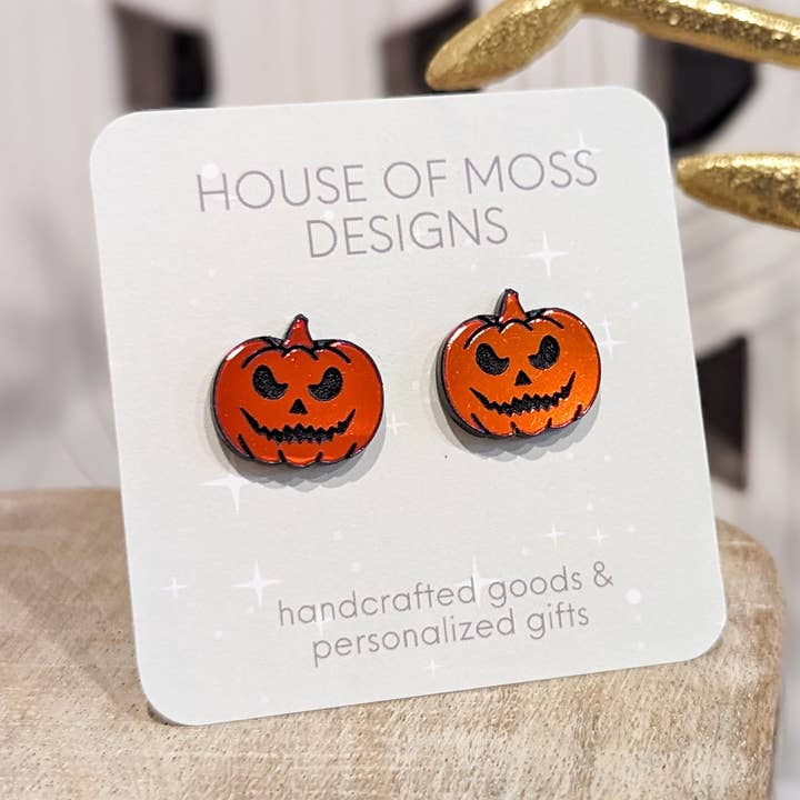 Color-Shift Jack-O-Lantern Stud Earrings for wholesale by House of Moss Designs