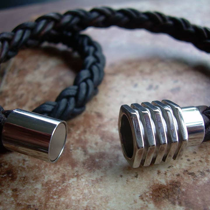 Urban Survival Gear USA - Wholesale Jewelry - Men's - Men's Bracelets Leather Mens Thick Braided Leather Bracelet with a Large Stainless Steel Magnetic Clasp Fathers Day Gift Mens Jewelry