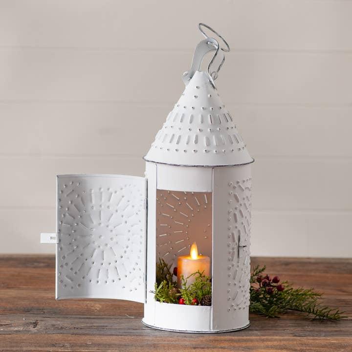 Irvin's Tinware - Wholesale Lantern - 15-Inch Primitive Lantern in Rustic White1