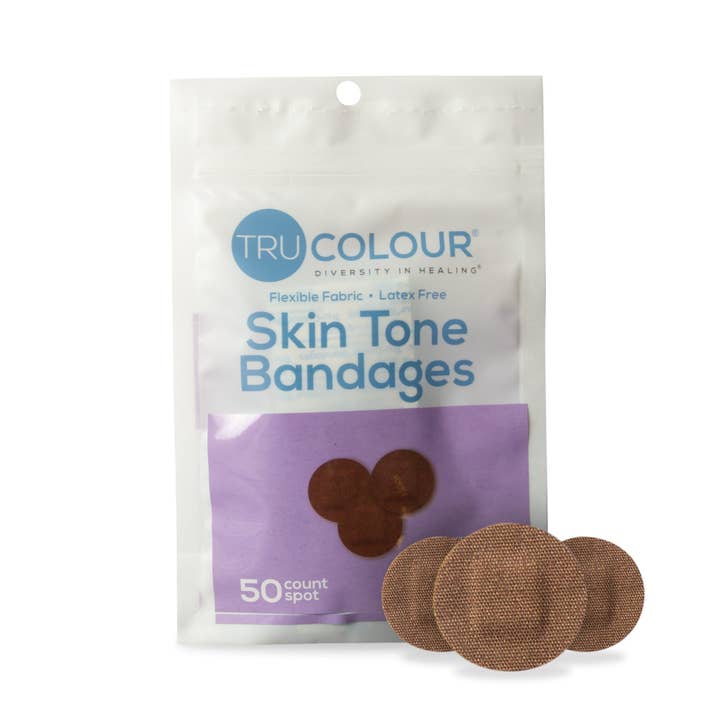 TruColour Skin Tone Spot Bandages: Dark Brown Single Bag (50-Count, Purple Bag) for wholesale by TruColour